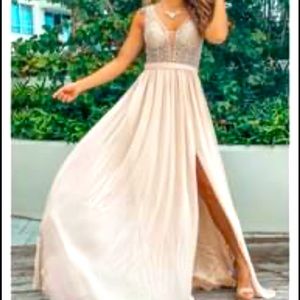 Saved by the dress jeweled champagne long dress